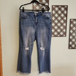 Eloquii Distressed Medium Wash Flare Leg Denim Cropped Jeans Size 16